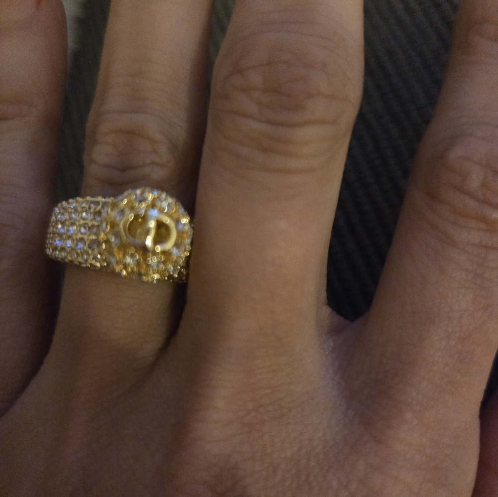 Dior Gold-Tone Pave Crystal Logo Ring